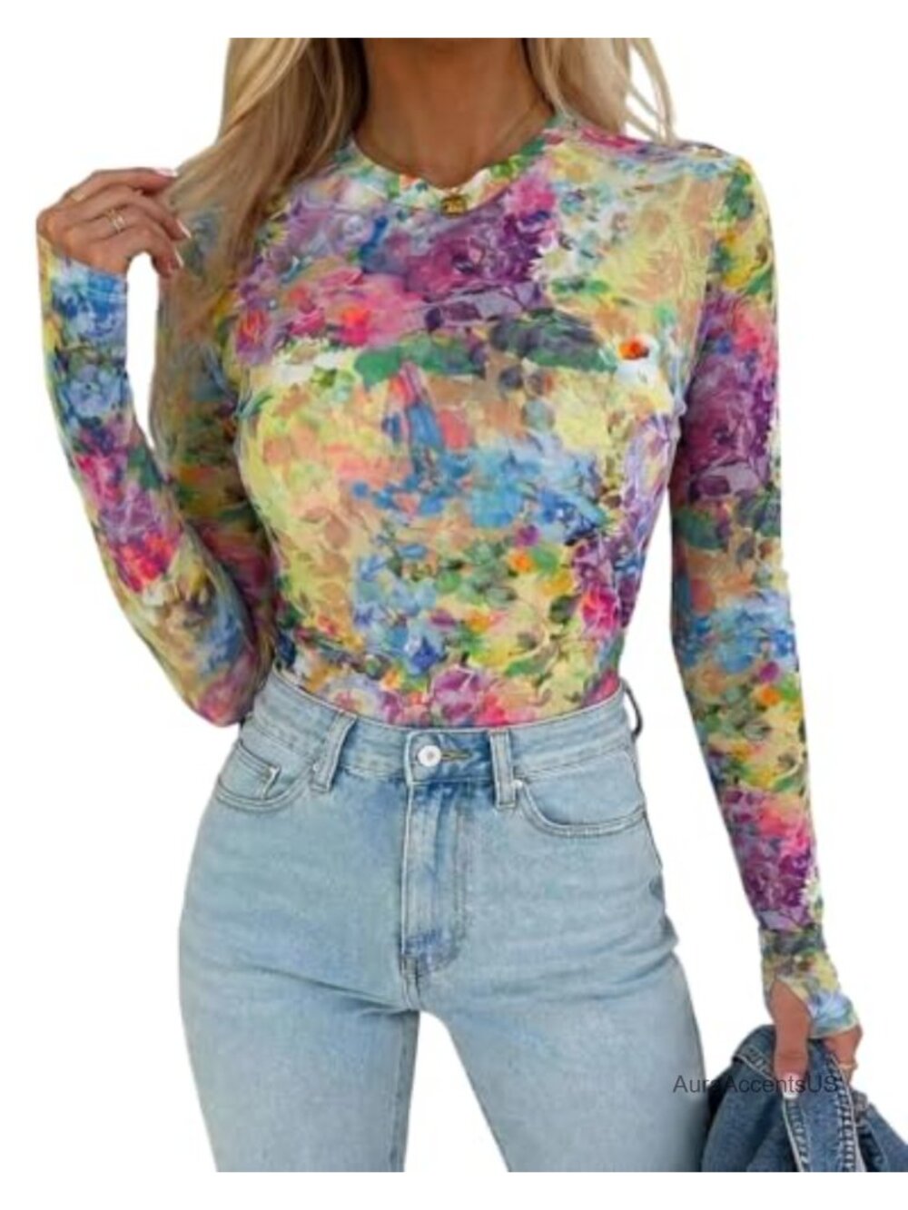 Sheer Mesh Long Sleeve Top Fitted Going Out Shirt